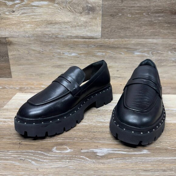 Schutz Christie Black Leather Slip On Studded Loafers Women's Size 8 - Picture 1 of 8